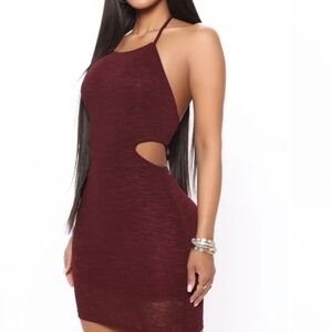 Fashion Nova Neesa Mini Bodycon Halter Dress Plum Stretchy 1X NWT